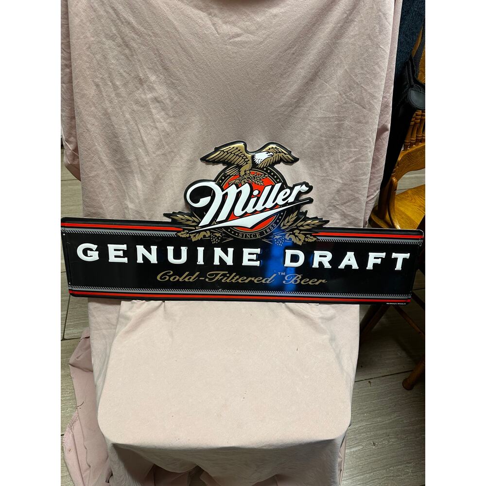 Miller Genuine Draft Tin Beer Advertising Sign 13.75" x 34"